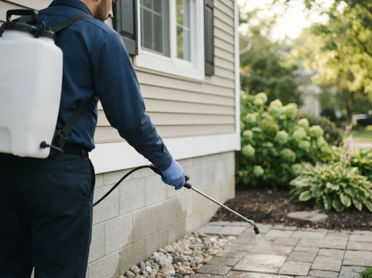 Pest control technician inspecting a home in Allendale, MI